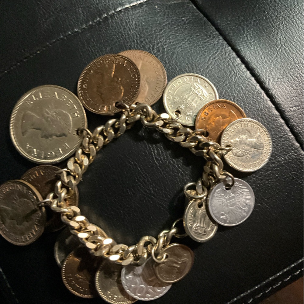 World travel coin bracelet one of a kind